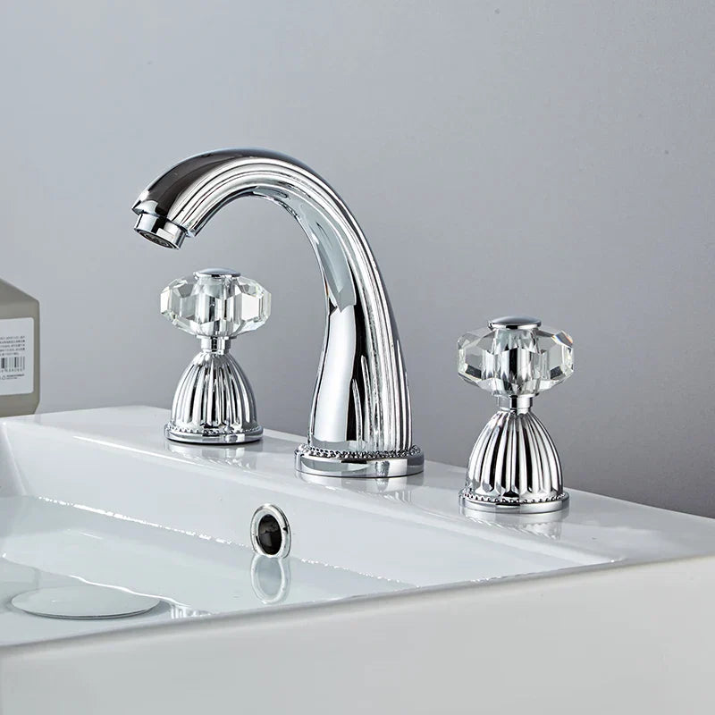 Robinet salle de bain rétro classique double poignées strass - Argenté - Laiton