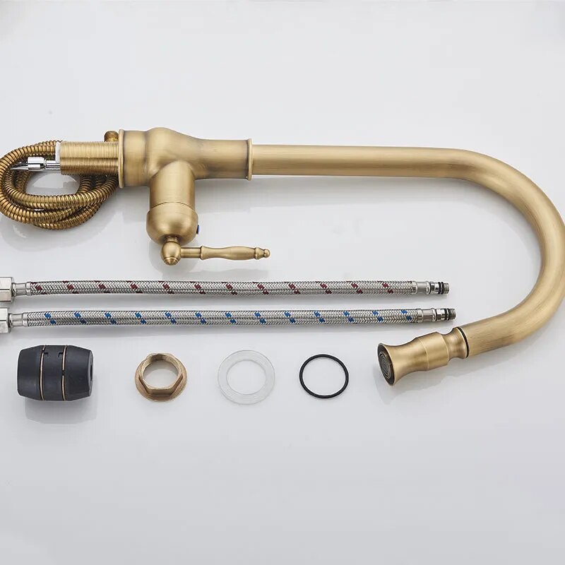 Robinet évier cuisine rétro flexible rétractable Vintage - Doré - Laiton