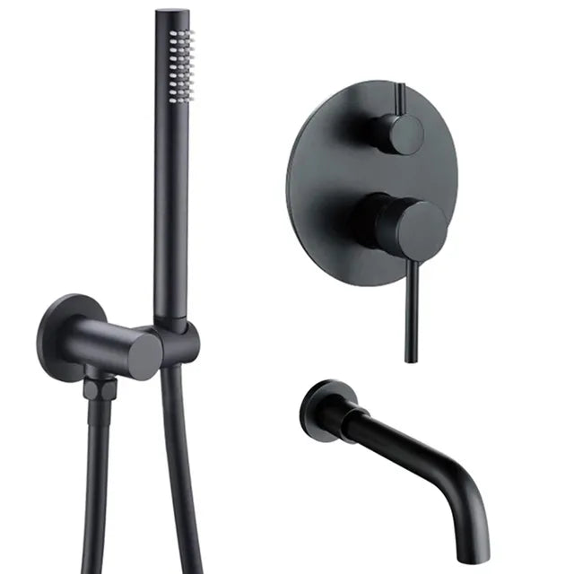 Robinet baignoire salle de bain encastrable mural mitigeur rond douchette - Noir