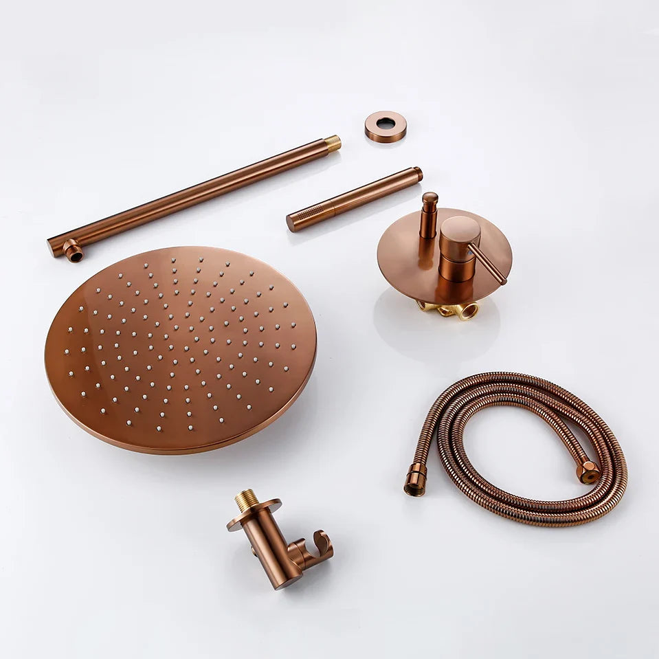 Robinet douche salle de bain rond mural encastrable - Doré rose - Laiton