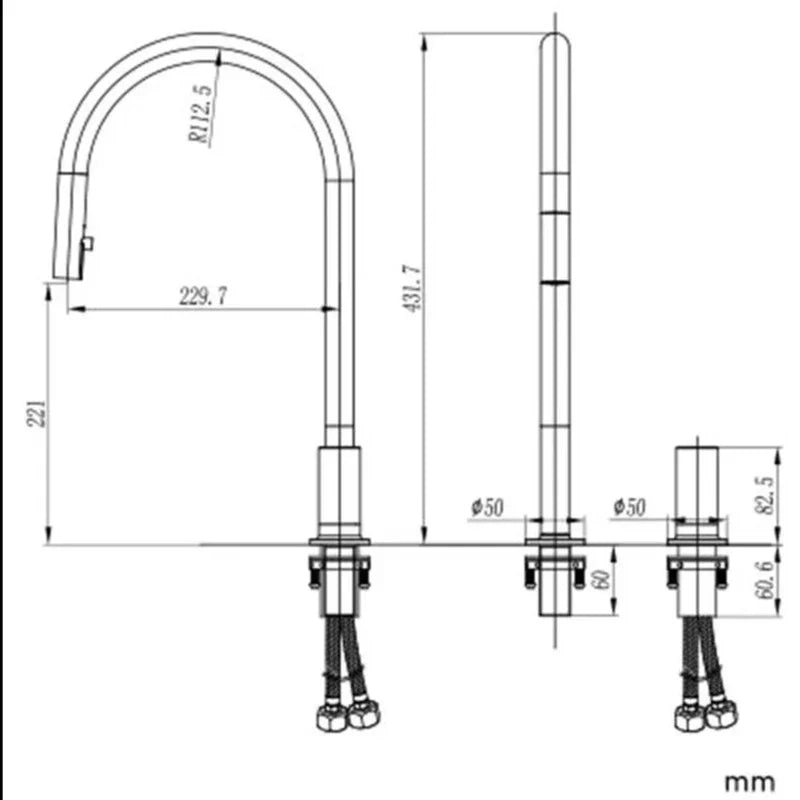Robinet évier cuisine minimaliste flexible mitigeur déporté - Noir - Laiton