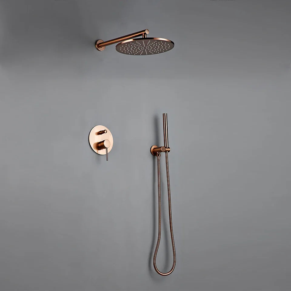 Robinet douche salle de bain rond mural encastrable - Doré rose - Laiton