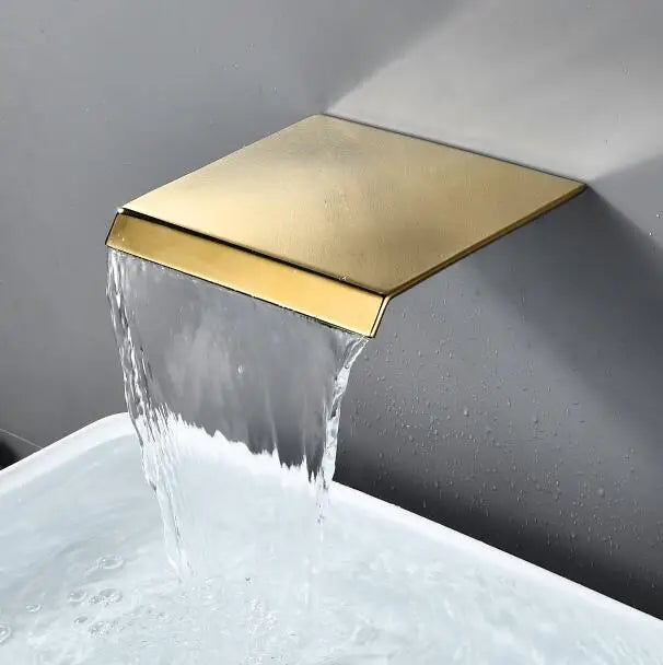 Robinet lavabo salle de bain mural encastrable cascade - Doré - Laiton