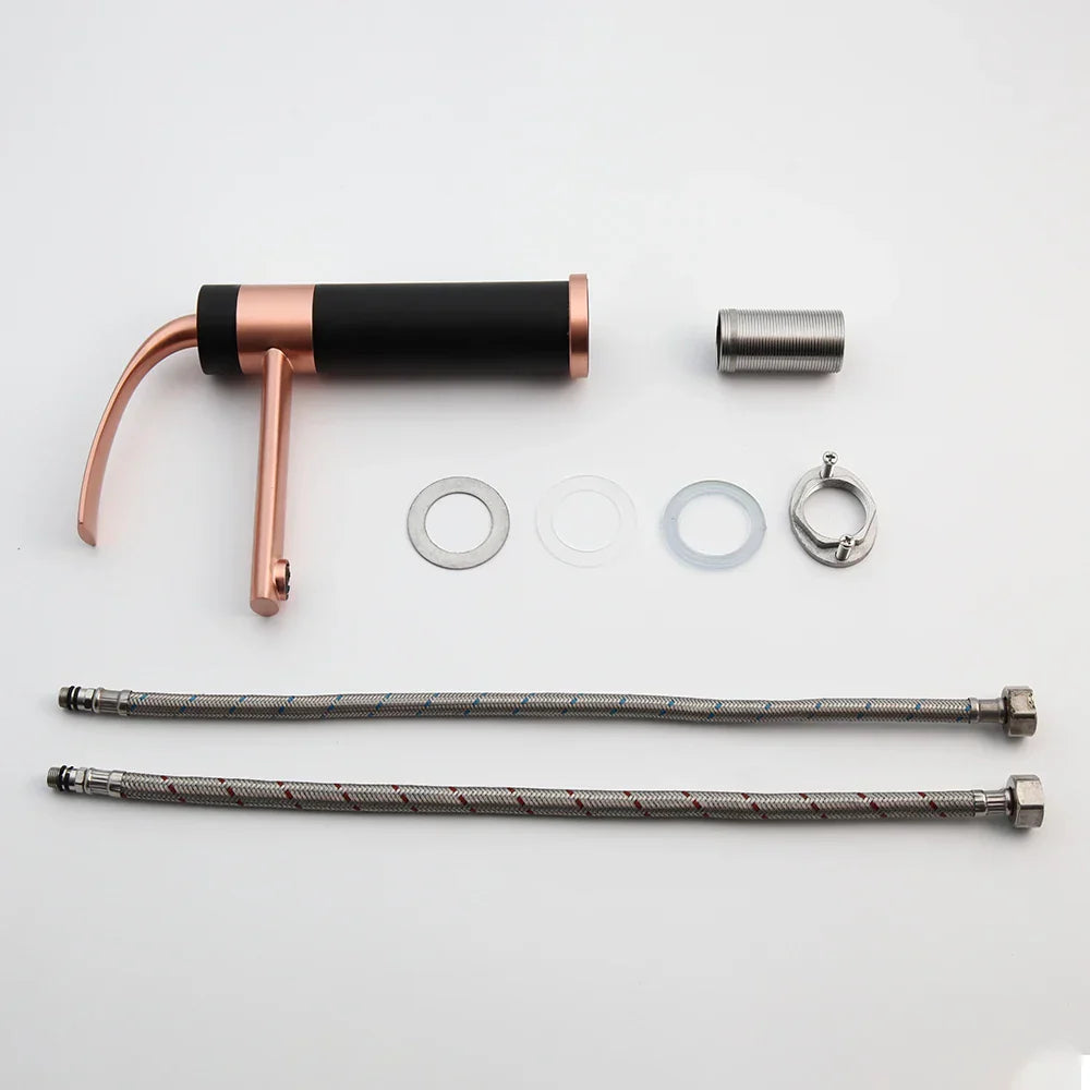 Robinet bicolore moderne salle de bain lavabo - Doré rose Noir - Laiton