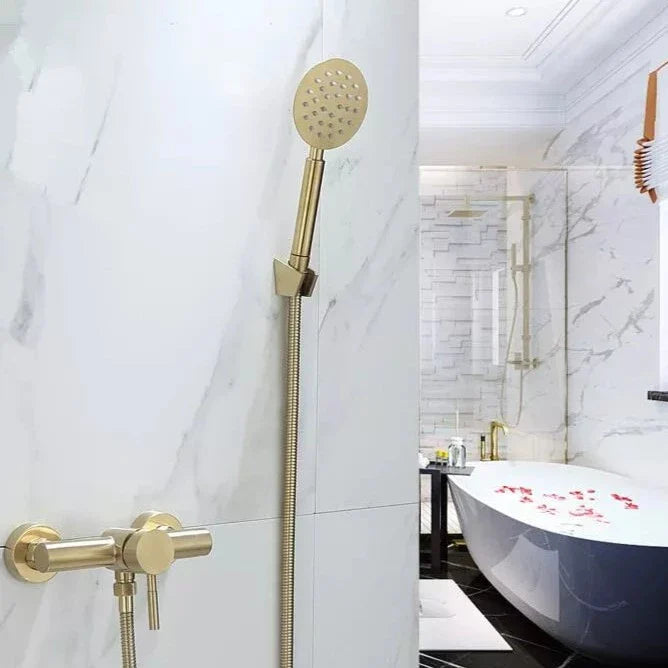 Robinet douche salle de bain mitigeur douchette ronde - Doré - Laiton