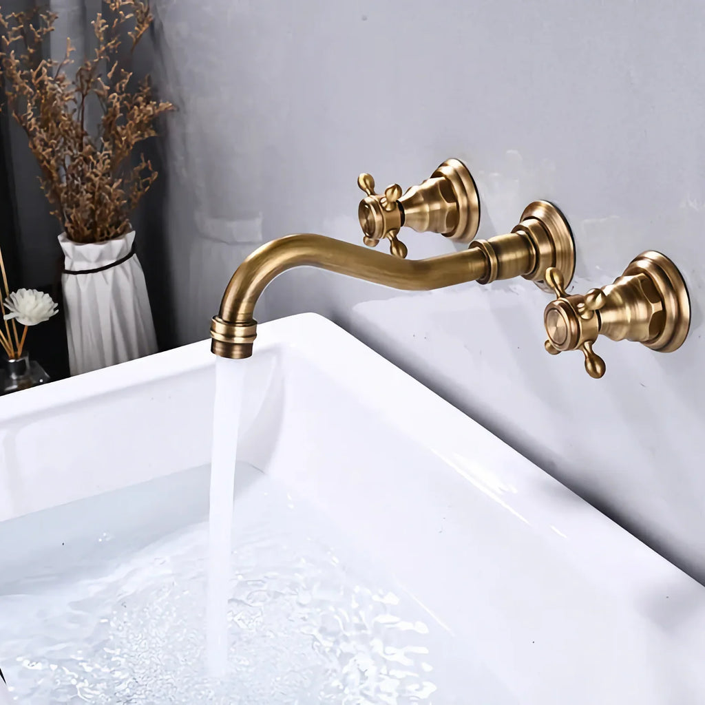 Robinet vintage mural encastrable cuisine évier - Doré - Laiton