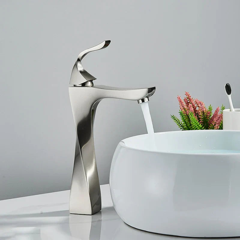 Robinet torsade mitigeur salle de bain lavabo - Argenté - Laiton