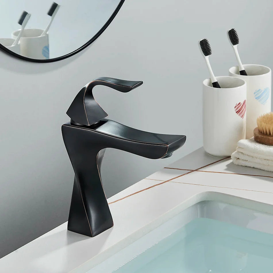 Robinet torsade mitigeur salle de bain lavabo - Noir - Laiton