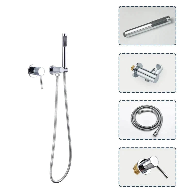 Robinet douche salle de bain douchette mitigeur rond - Argenté - Laiton