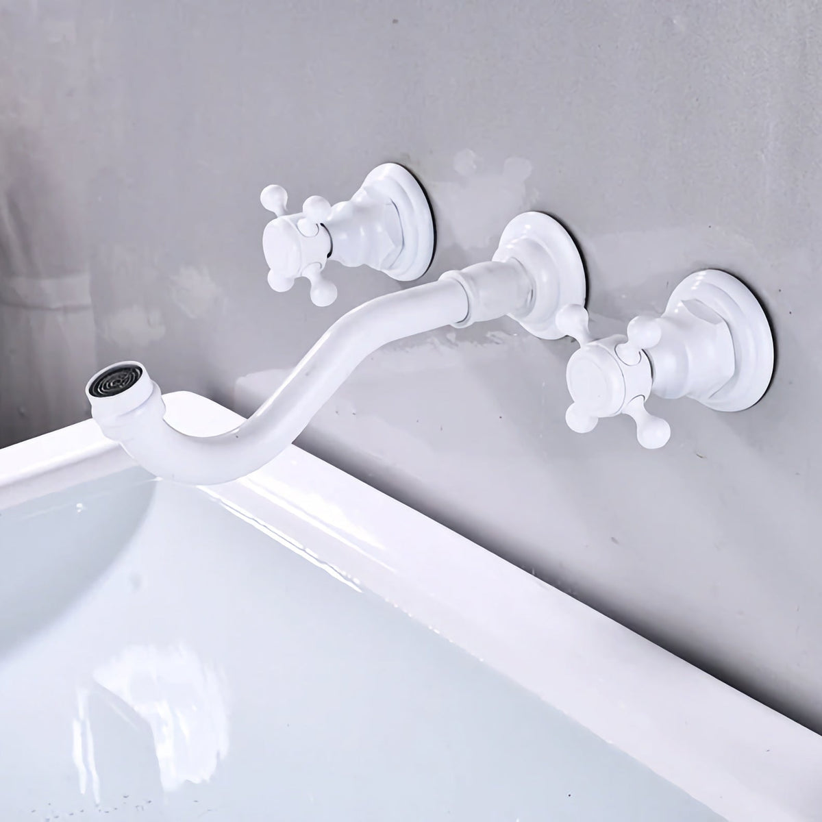 Robinet vintage mural encastrable cuisine évier - Blanc - Laiton