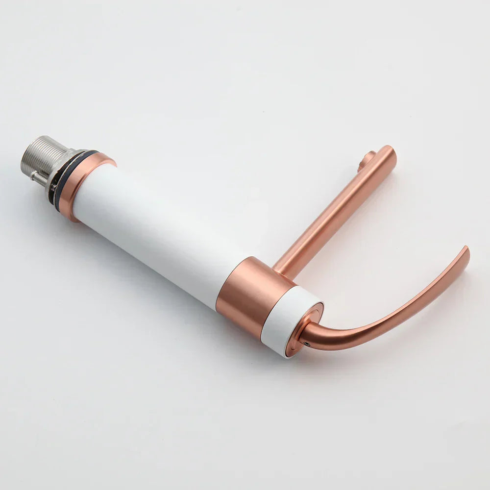 Robinet bicolore moderne salle de bain lavabo - Doré rose Blanc - Laiton