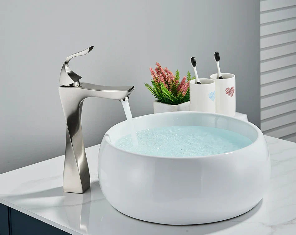 Robinet torsade mitigeur salle de bain lavabo - Argenté - Laiton