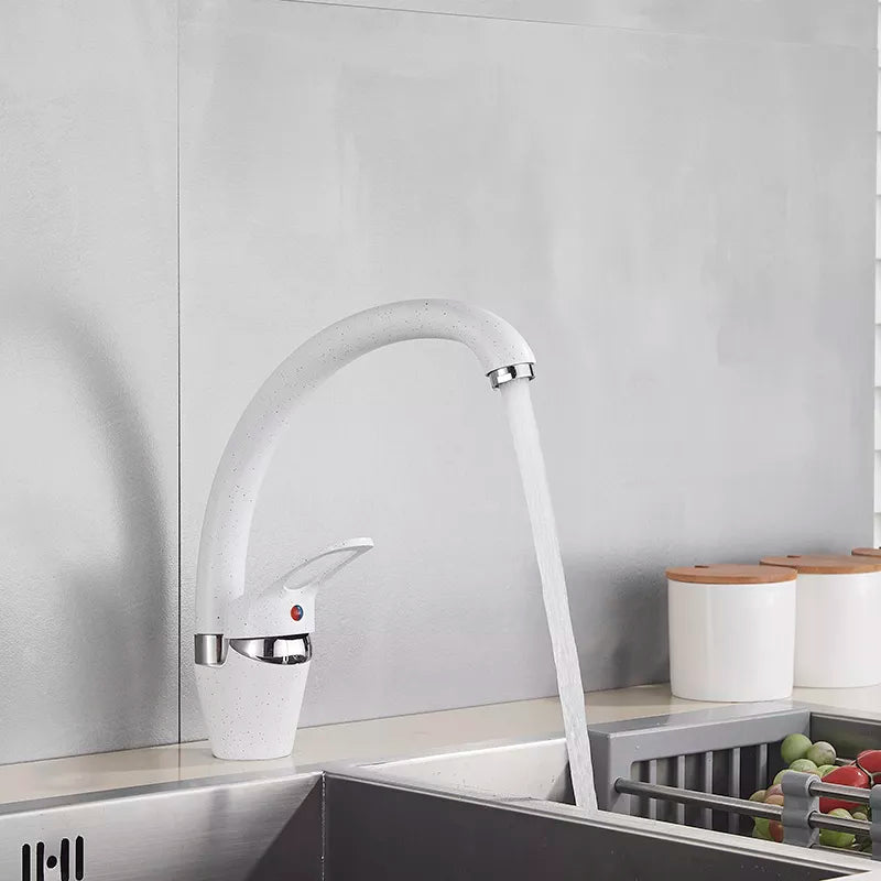 Robinet évier de cuisine arrondi mitigeur tacheté - Blanc - Laiton