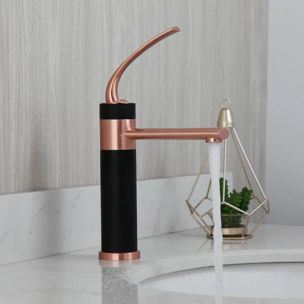 Robinet bicolore moderne salle de bain lavabo - Doré rose Noir - Laiton