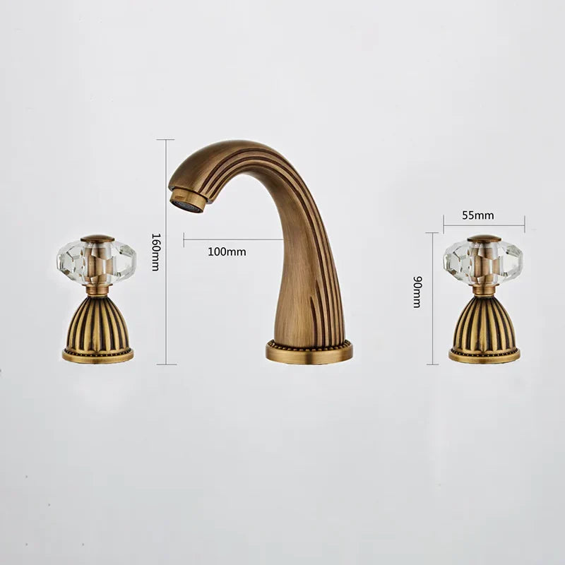 Robinet salle de bain rétro classique double poignées strass - Argenté - Laiton