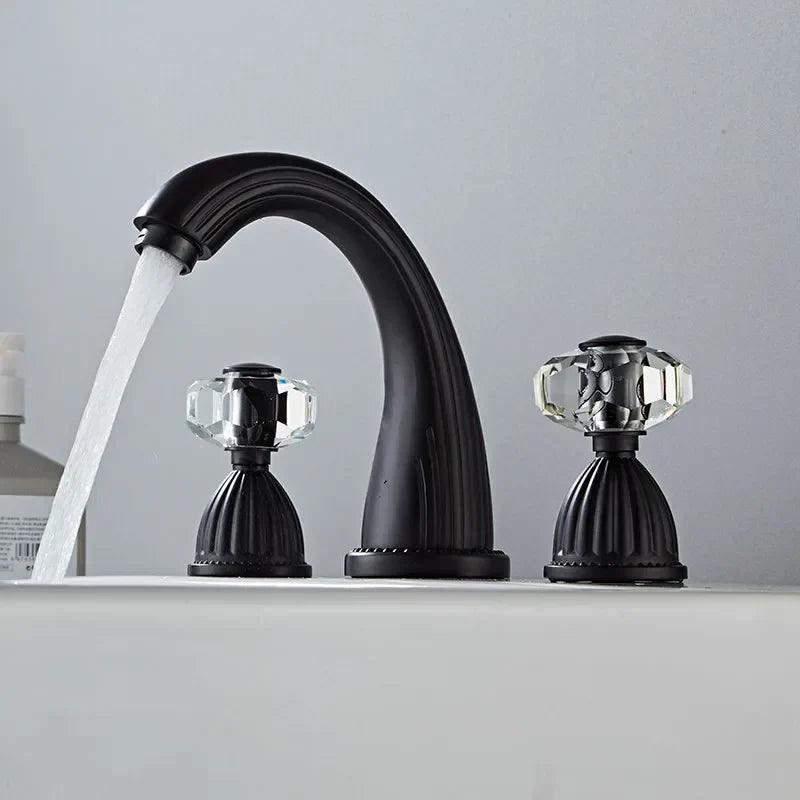 Robinet salle de bain rétro classique double poignées strass - Noir - Laiton