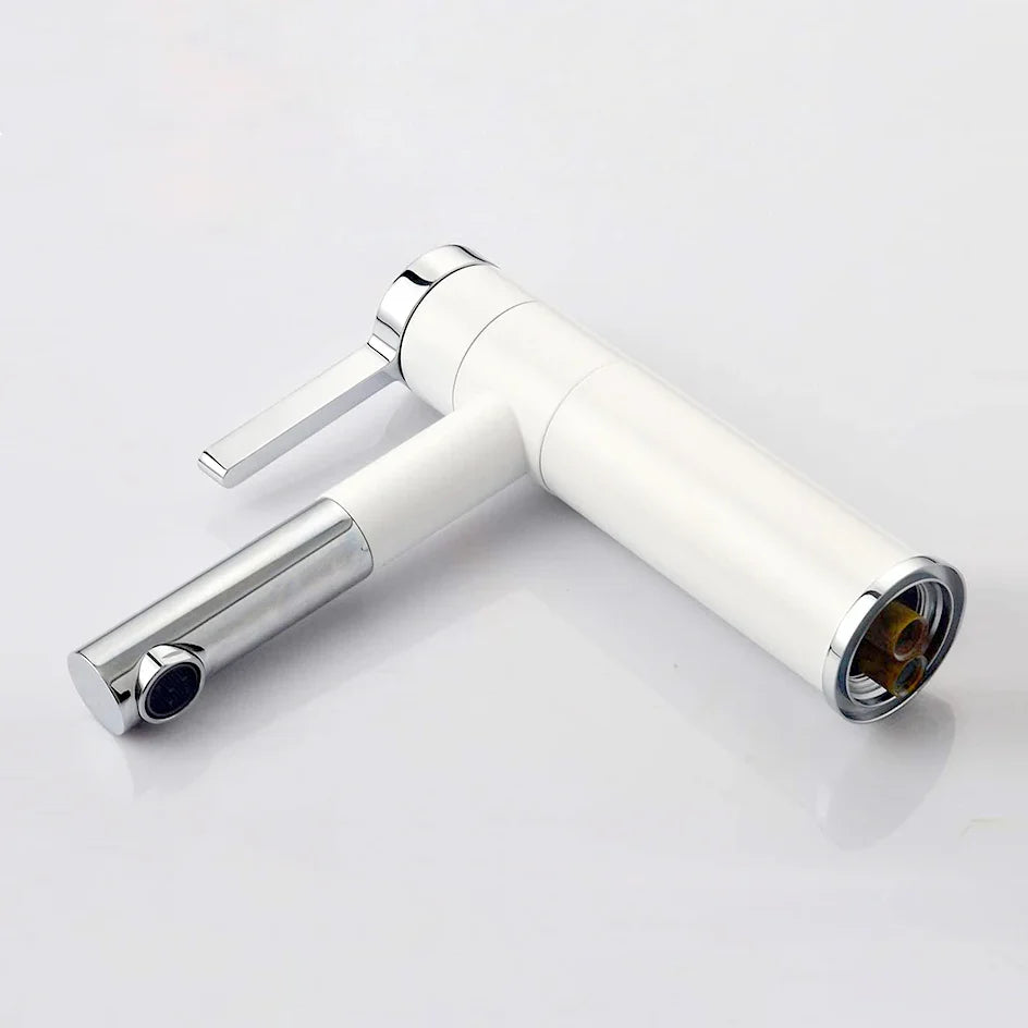 Robinet lavabo salle de bain bicolore rotatif rallonge - Blanc Argenté - Laiton