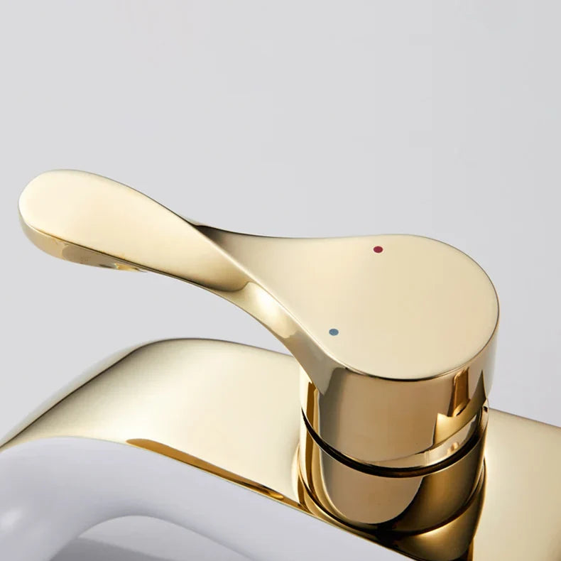 Robinet lavabo salle de bain moderne bicolore - Blanc Doré - Laiton