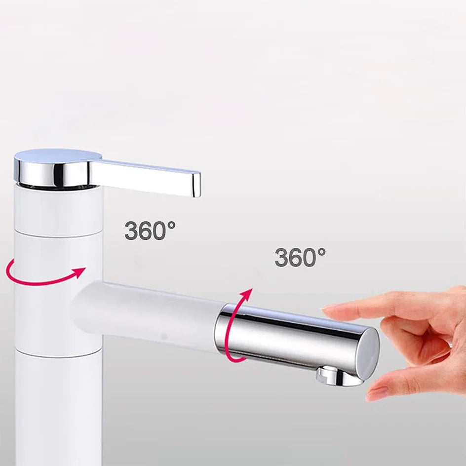 Robinet lavabo salle de bain bicolore rotatif rallonge - Blanc Argenté - Laiton