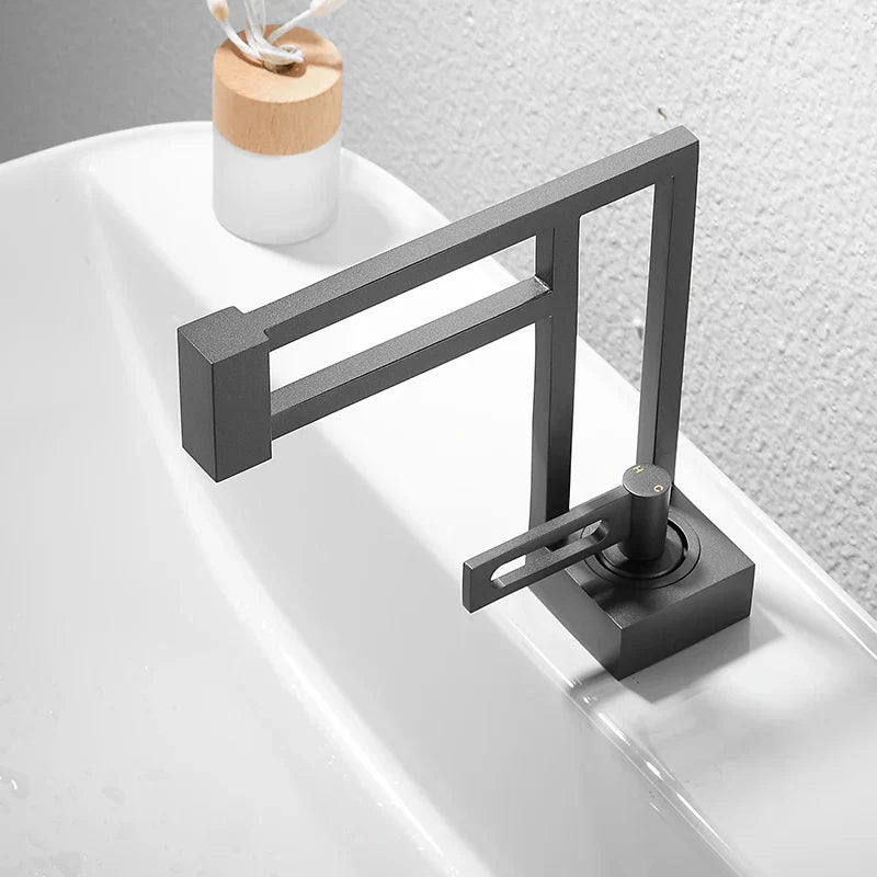 Robinet moderne géométrique salle de bain lavabo - Argenté - Laiton