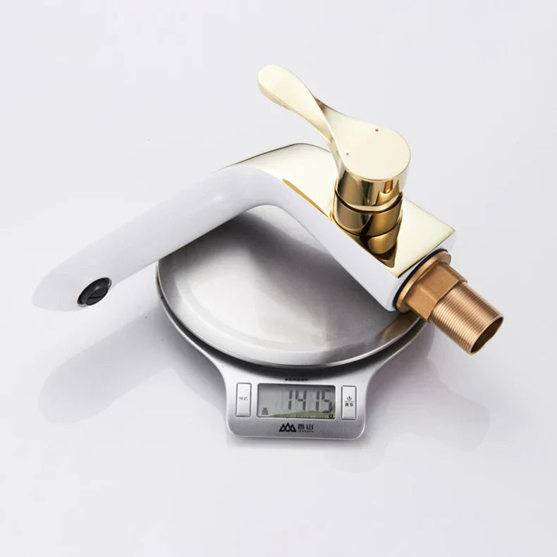 Robinet lavabo salle de bain moderne bicolore - Blanc Doré - Laiton