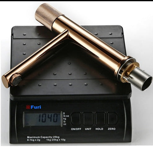 Robinet lavabo salle de bain poignée ronde travaillée - Doré brossé - Laiton