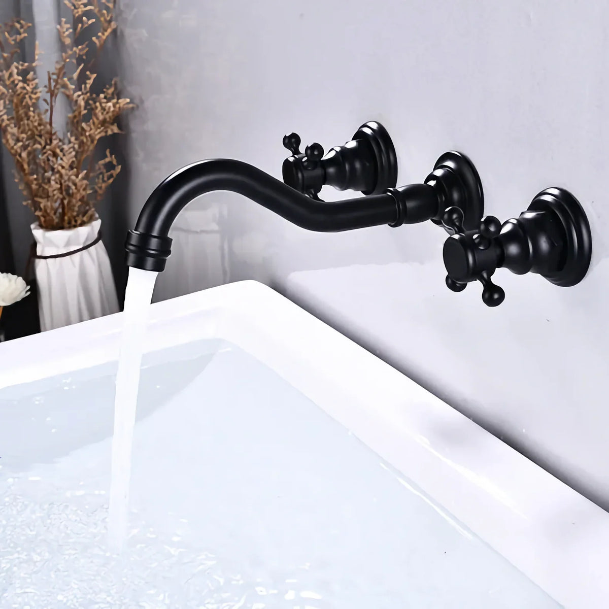 Robinet vintage mural encastrable cuisine évier - Noir - Laiton