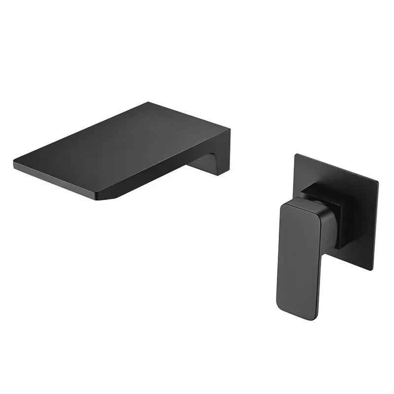 Robinet salle de bain lavabo encastrable mural cascade - Noir - Laiton