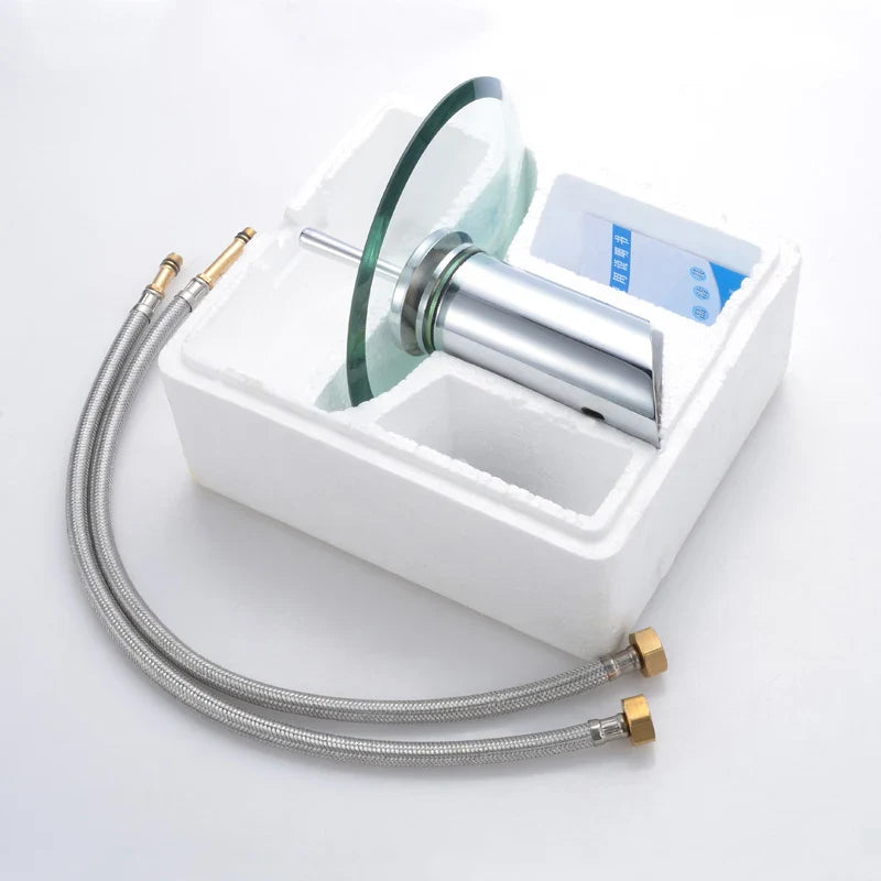 Robinet salle de bain bec rond verre - Argenté - Laiton