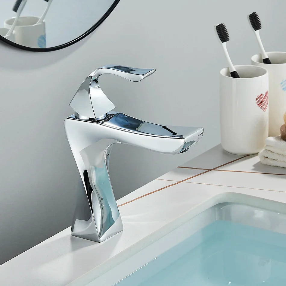 Robinet torsade mitigeur salle de bain lavabo - Argenté - Laiton