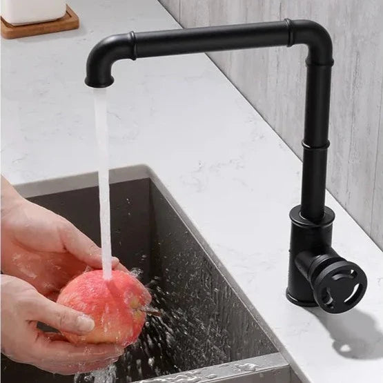 Robinet évier cuisine design industriel mitigeur - Noir - Laiton