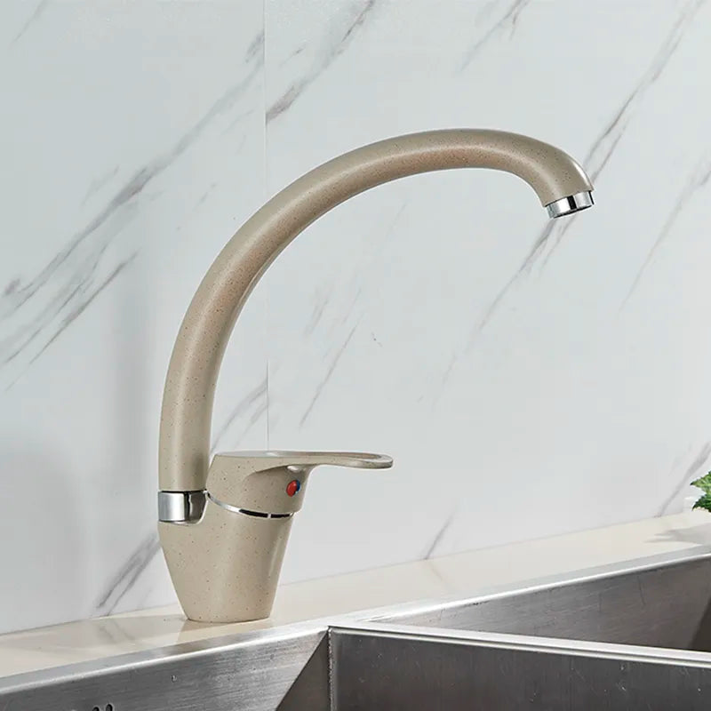 Robinet évier de cuisine arrondi mitigeur tacheté - Beige - Laiton