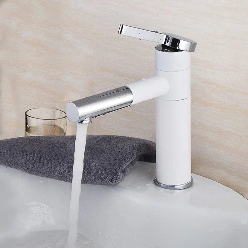 Robinet lavabo salle de bain bicolore rotatif rallonge - Blanc Argenté - Laiton