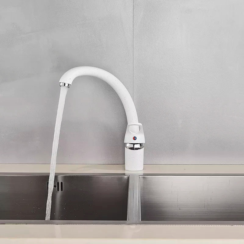 Robinet évier de cuisine arrondi mitigeur tacheté - Blanc - Laiton