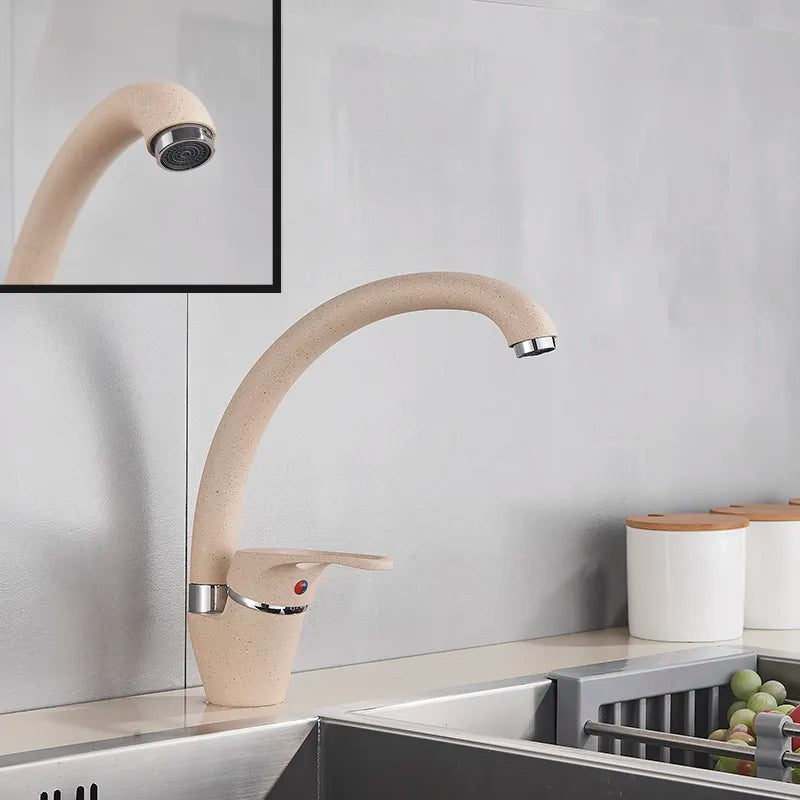 Robinet évier de cuisine arrondi mitigeur tacheté - Beige - Laiton