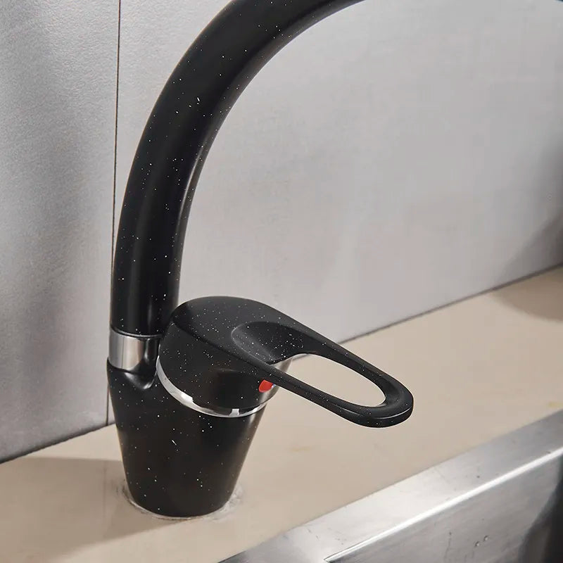 Robinet évier de cuisine arrondi mitigeur tacheté - Noir - Laiton