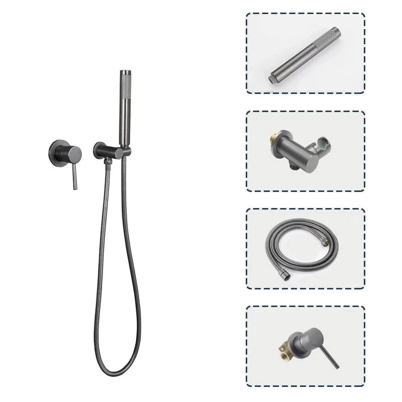 Robinet douche salle de bain douchette mitigeur rond - Argenté - Laiton