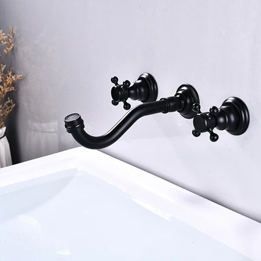 Robinet vintage mural encastrable cuisine évier - Noir - Laiton