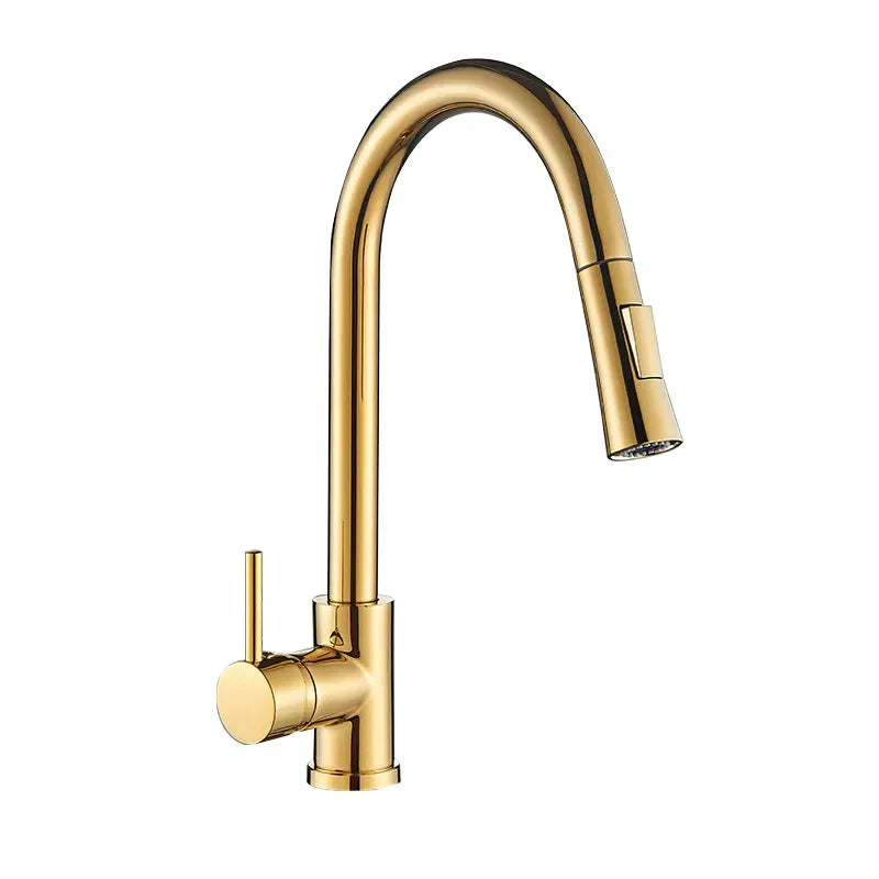 Robinet cuisine évier flexible douchette minimaliste - Doré - Laiton