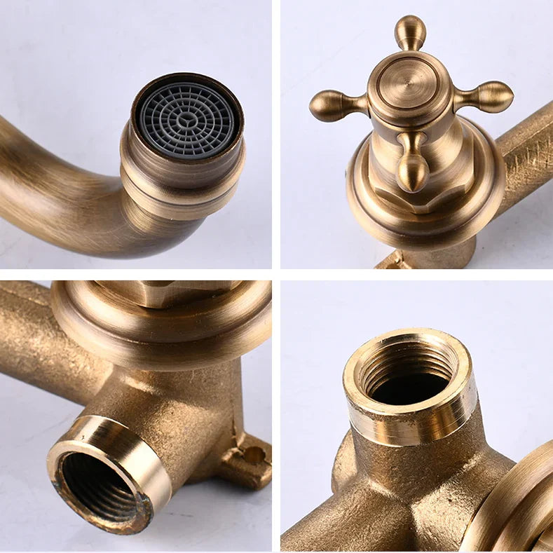 Robinet vintage mural encastrable cuisine évier - Doré - Laiton