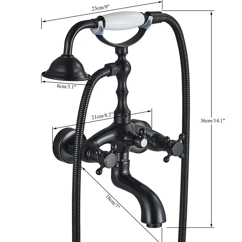 Robinet baignoire salle de bain rétro céramique douchette - Noir - Laiton