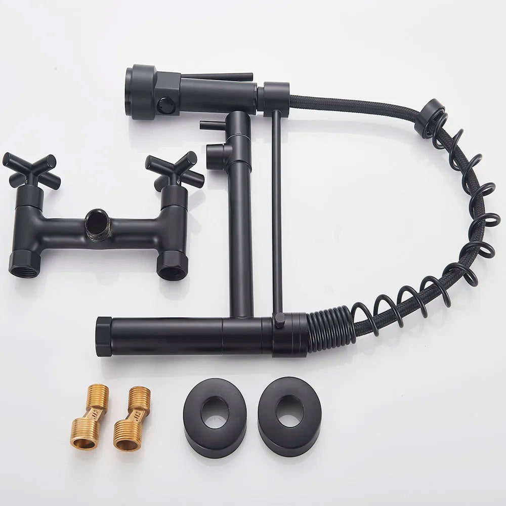 Robinet encastrable mural douchette cuisine évier - Noir - Laiton