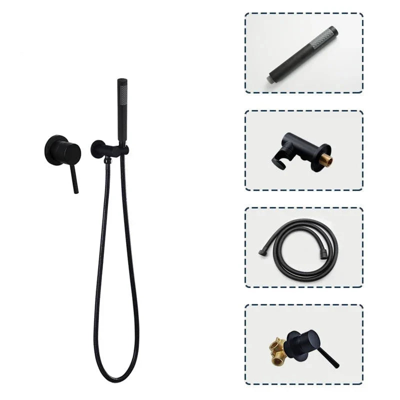 Robinet douche salle de bain douchette mitigeur rond - Noir - Laiton