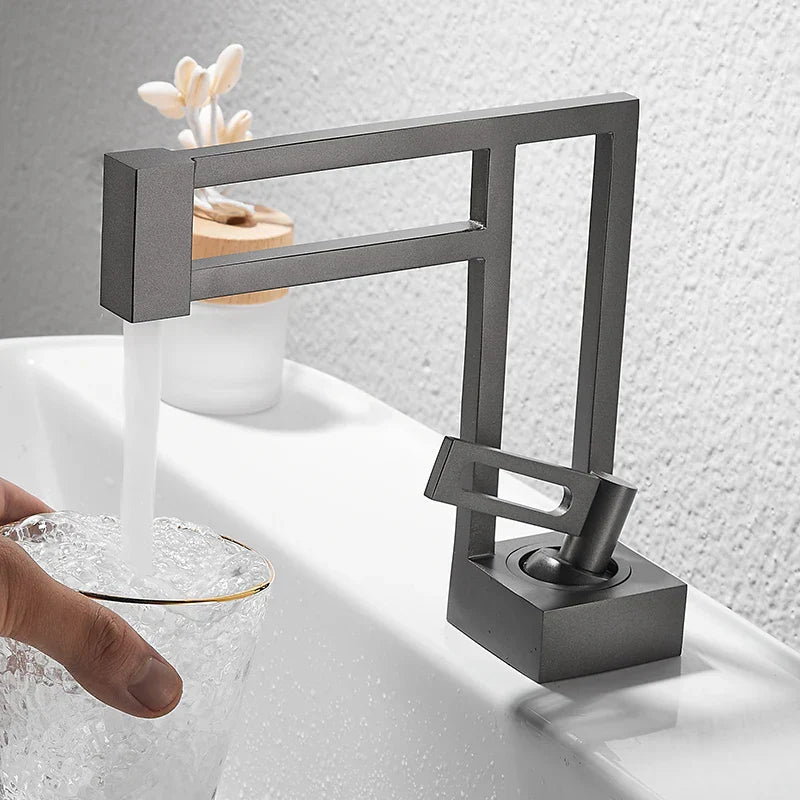 Robinet moderne géométrique salle de bain lavabo - Argenté - Laiton