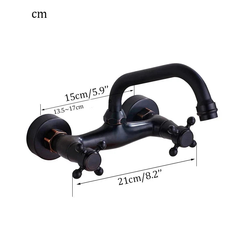 Robinet évier de cuisine encastrable double poignées - Noir - Laiton