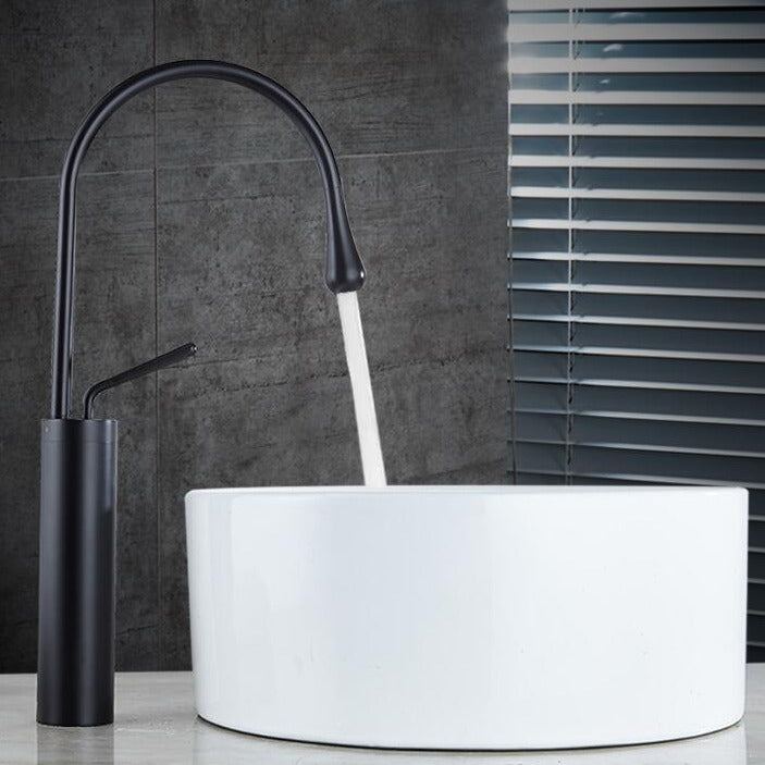 Robinet salle de bain lavabo design arrondi goutte - Noir - Laiton