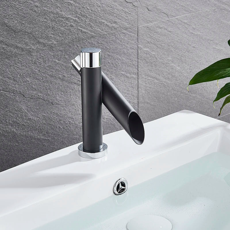 Robinet style bambou lavabo salle de bain - Noir - Laiton