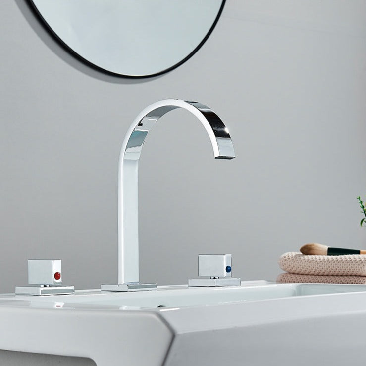 Robinet salle de bain lavabo minimaliste poignées déportées - Argenté - Laiton