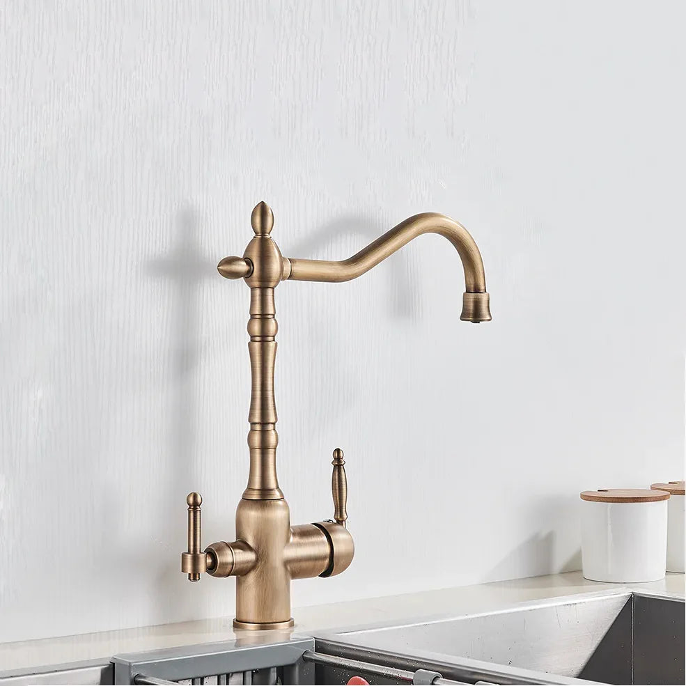 Robinet évier cuisine rétro mitigeur purificateur d'eau - Doré - Laiton
