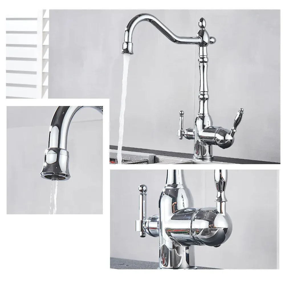Robinet évier cuisine rétro mitigeur purificateur d'eau - Argenté - Laiton